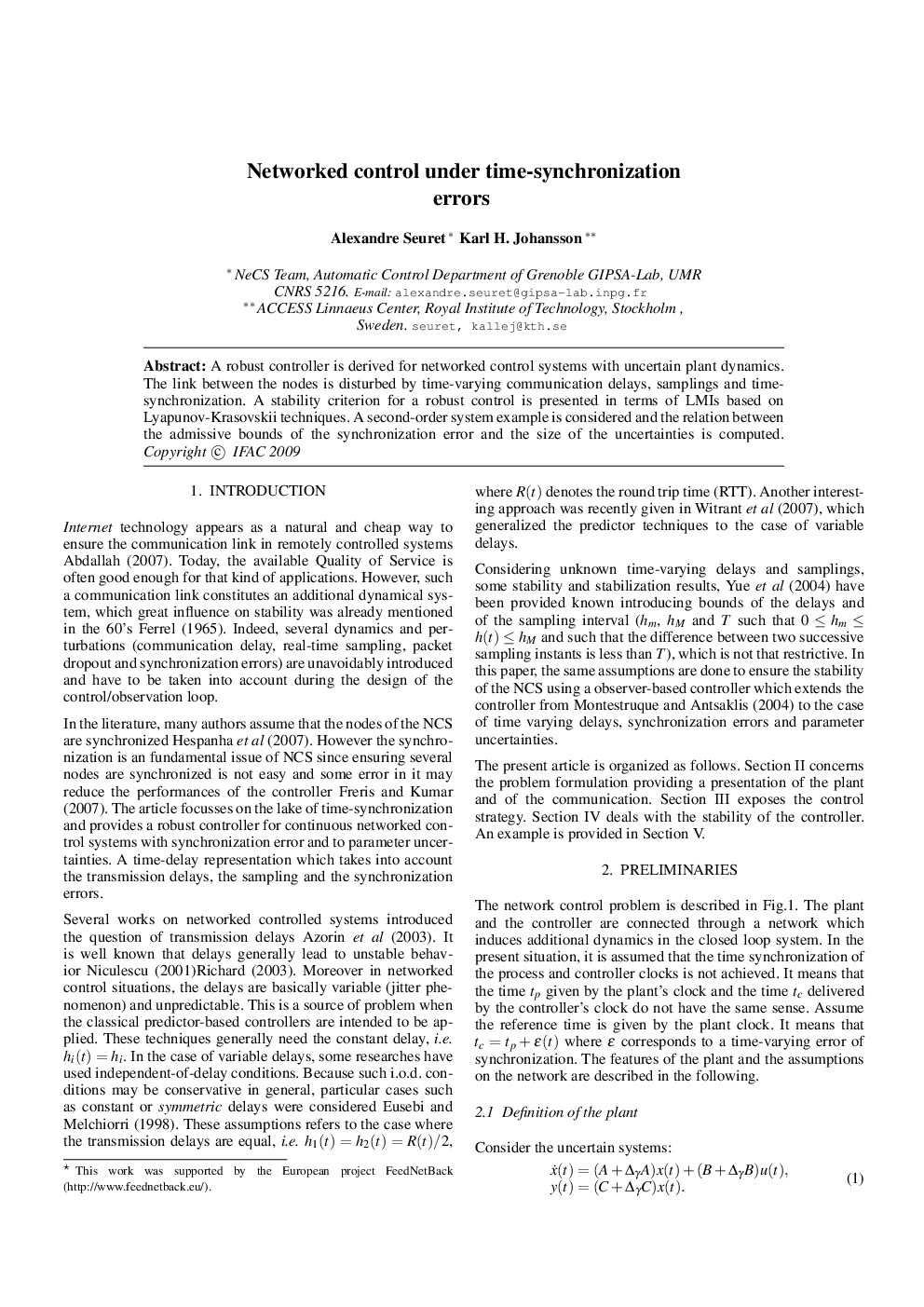 Networked control under time-synchronization errors 