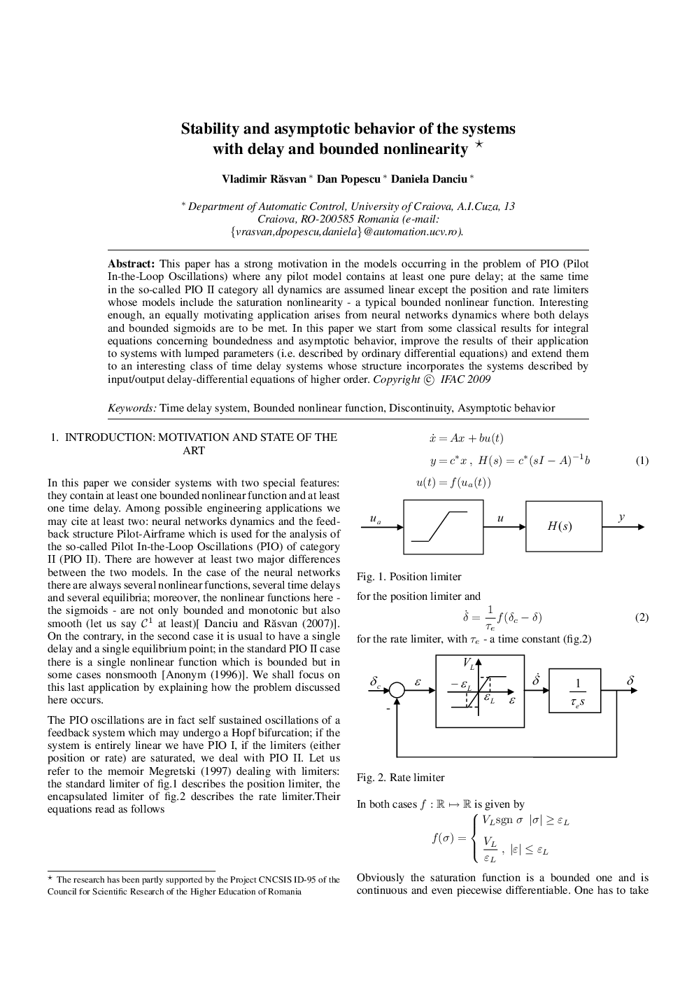 Stability and asymptotic behavior of the systems with delay and bounded nonlinearity 