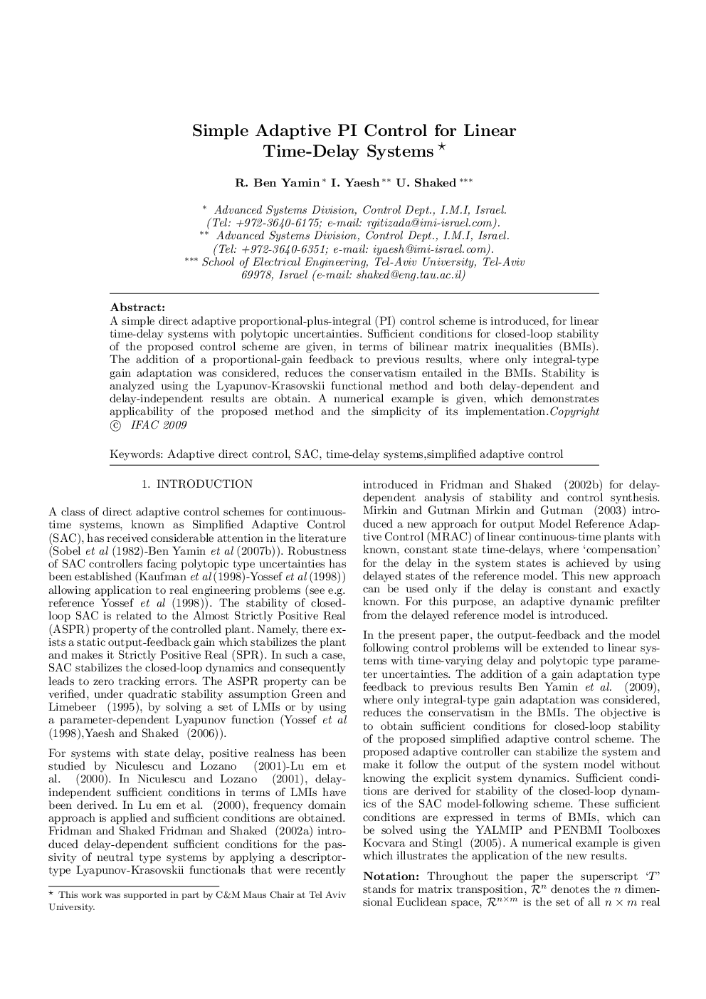 Simple Adaptive PI Control for Linear Time-Delay Systems 