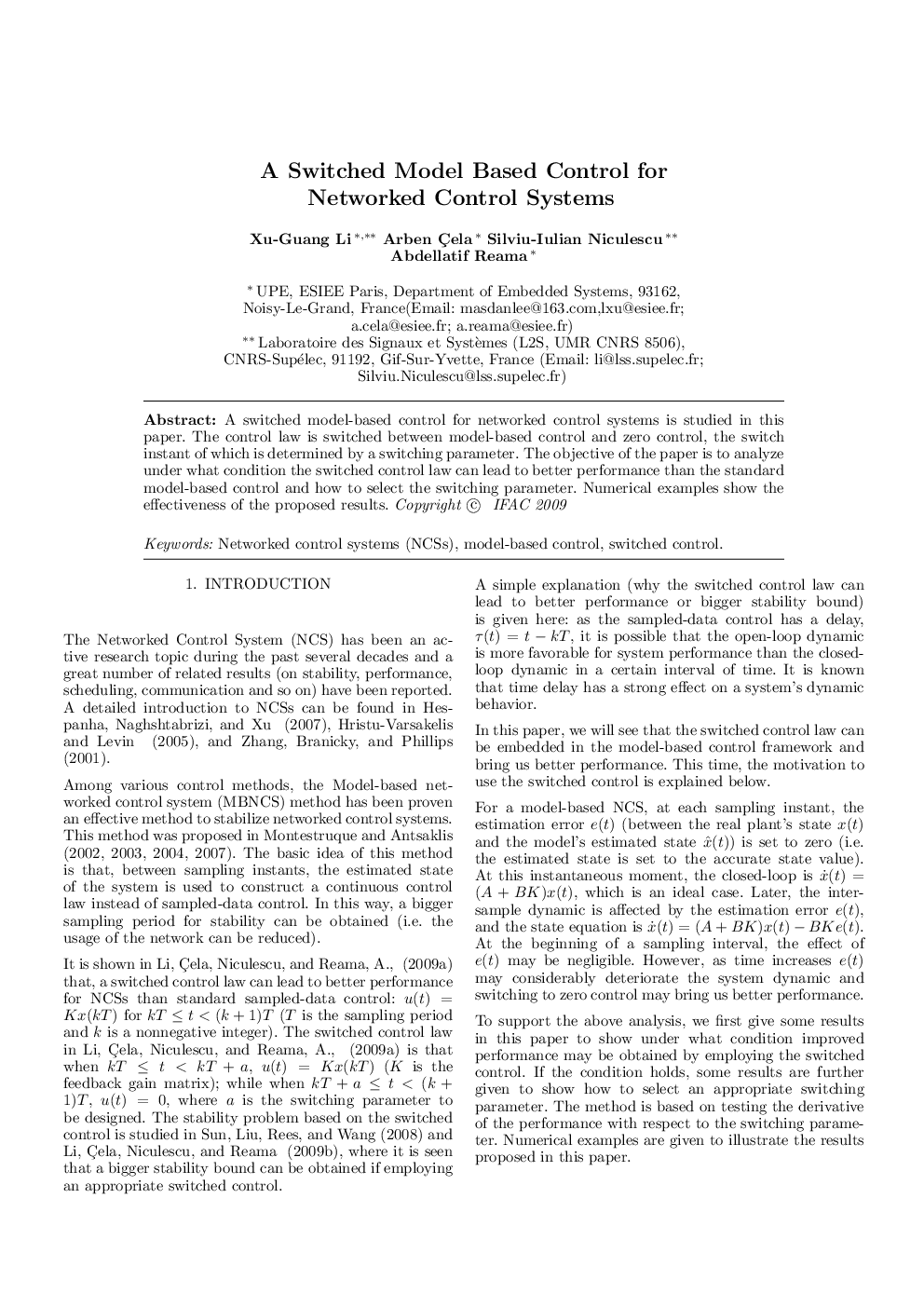 A Switched Model Based Control for Networked Control Systems