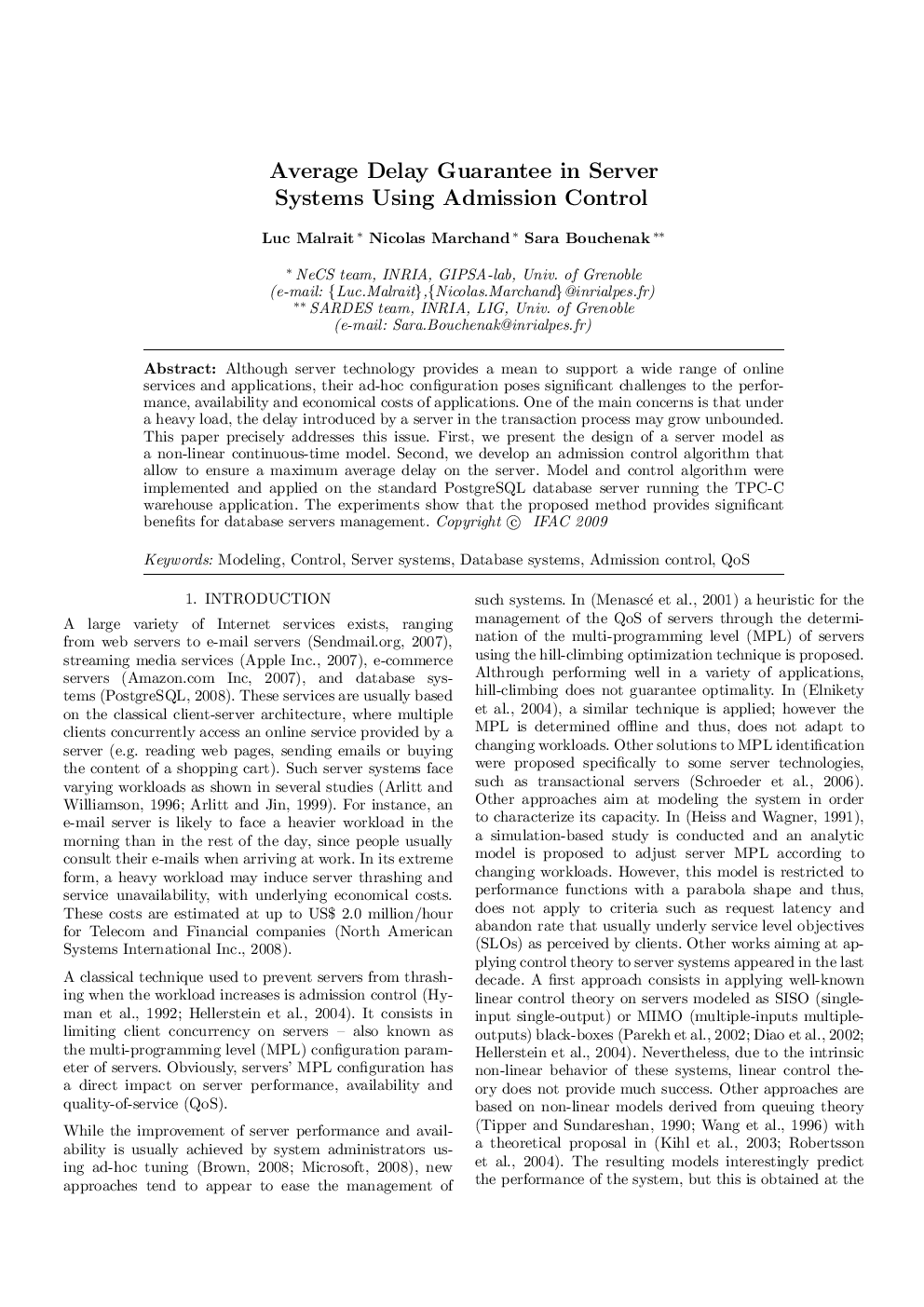 Average Delay Guarantee in Server Systems Using Admission Control