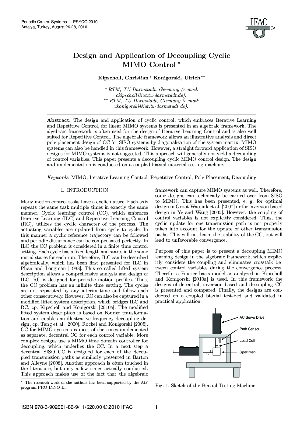 Design and Application of Decoupling Cyclic MIMO Control 