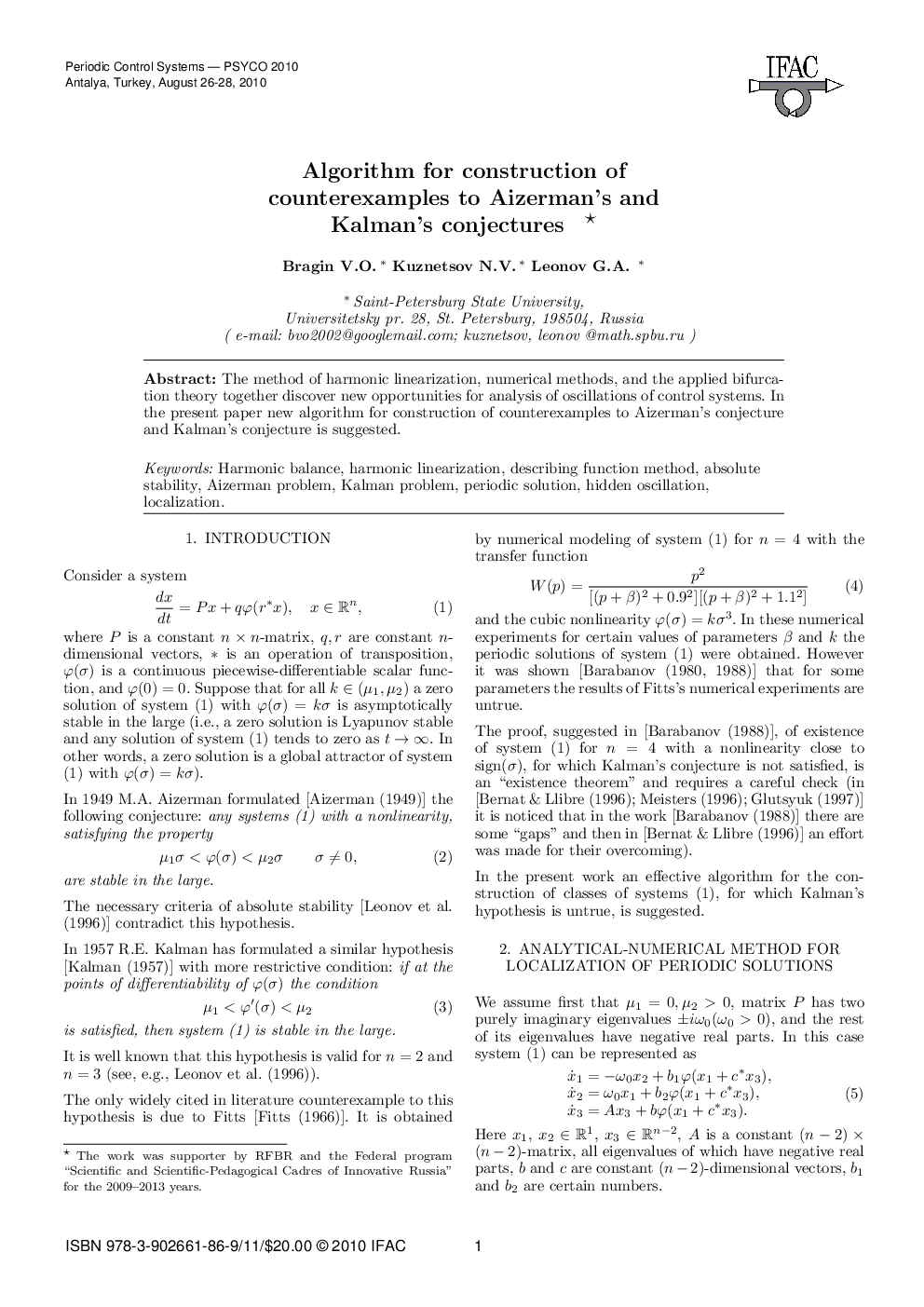 Algorithm for construction of counterexamples to Aizerman's and Kalman's conjectures*