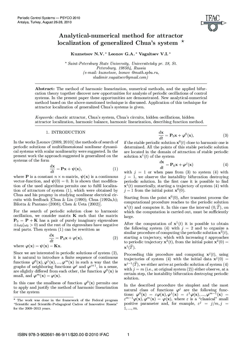 Analytical-numerical method for attractor localization of generalized Chua's system*