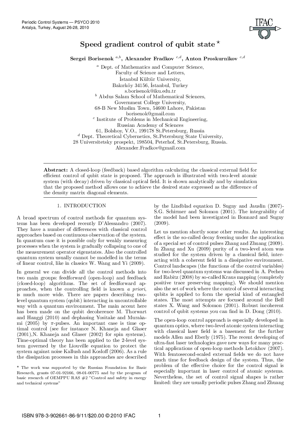 Speed gradient control of qubit state*