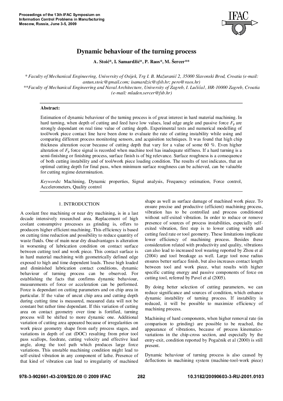 Dynamic behaviour of the turning process