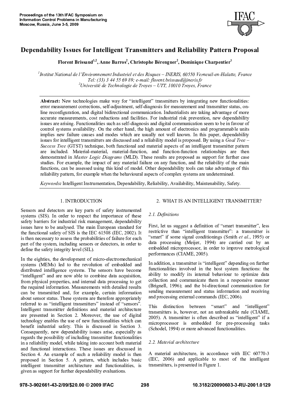 Dependability Issues for Intelligent Transmitters and Reliability Pattern Proposal