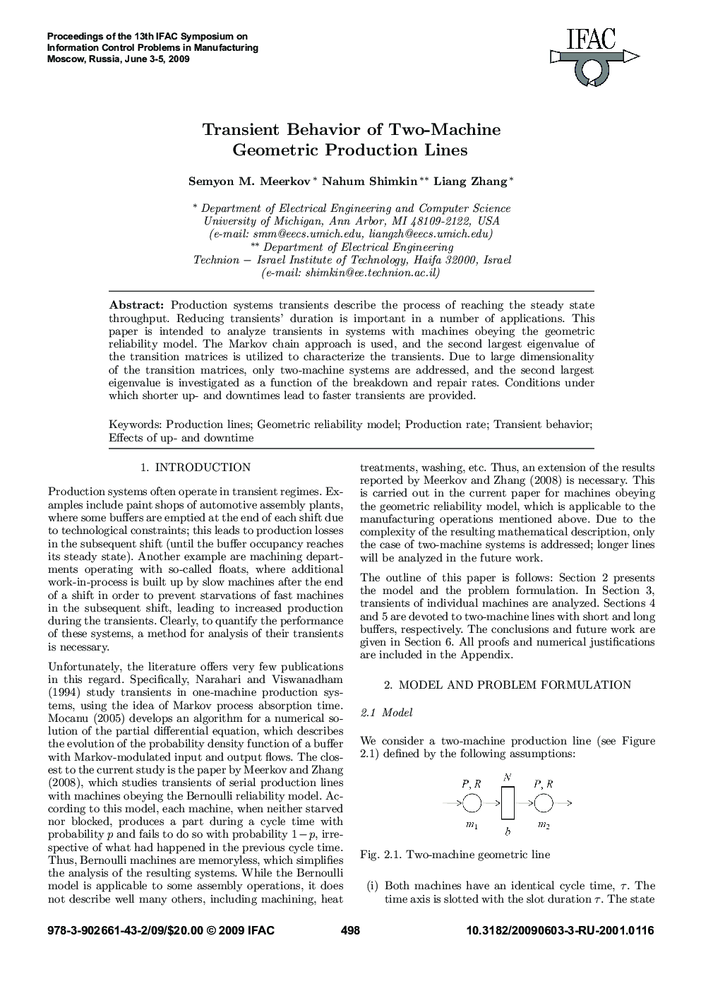 Transient Behavior of Two-Machine Geometric Production Lines