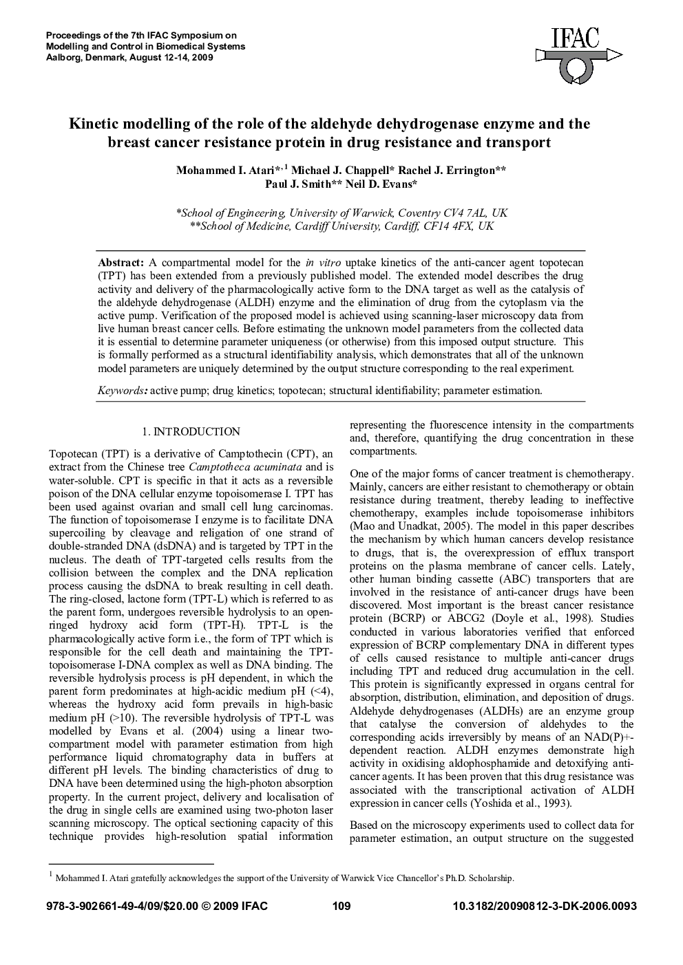 عکس صفحه اول مقاله: Kinetic modelling of the role of the aldehyde dehydrogenase enzyme and the breast cancer resistance protein in drug resistance and transport Kinetic modelling of the role of the aldehyde dehydrogenase enzyme and the breast cancer resistance protein in drug resistance and transport