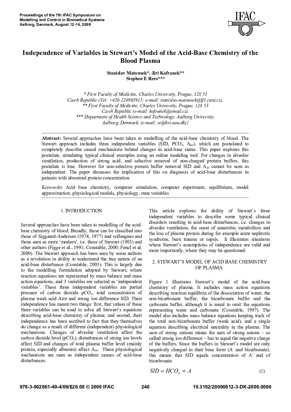 Independence of Variables in Stewart's Model of the Acid-Base Chemistry of the Blood Plasma
