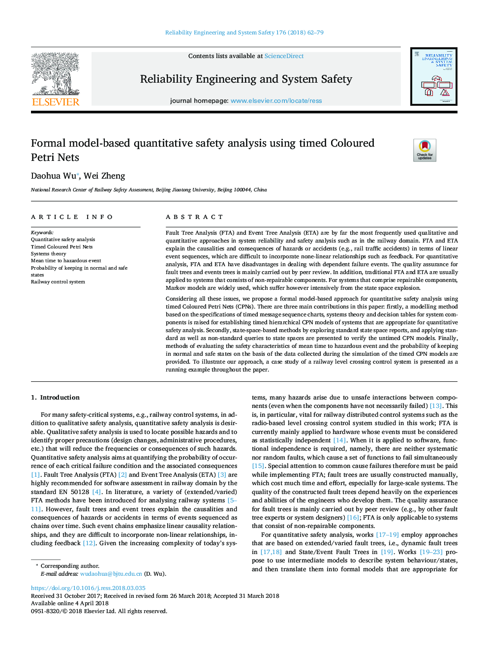 Formal model-based quantitative safety analysis using timed Coloured Petri Nets