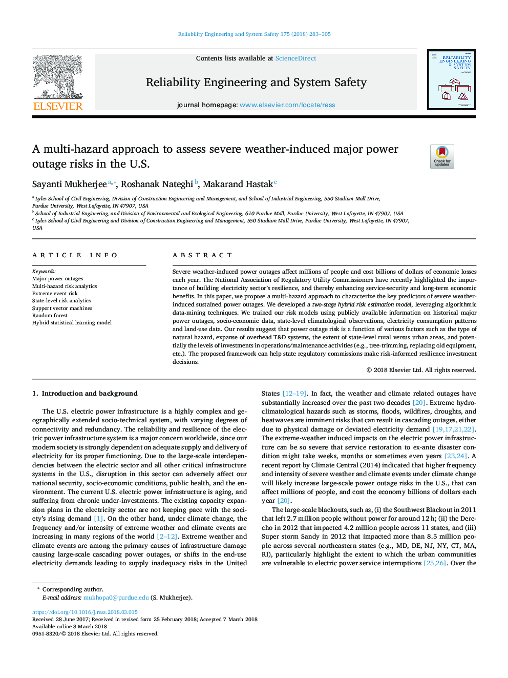 A multi-hazard approach to assess severe weather-induced major power outage risks in the U.S.