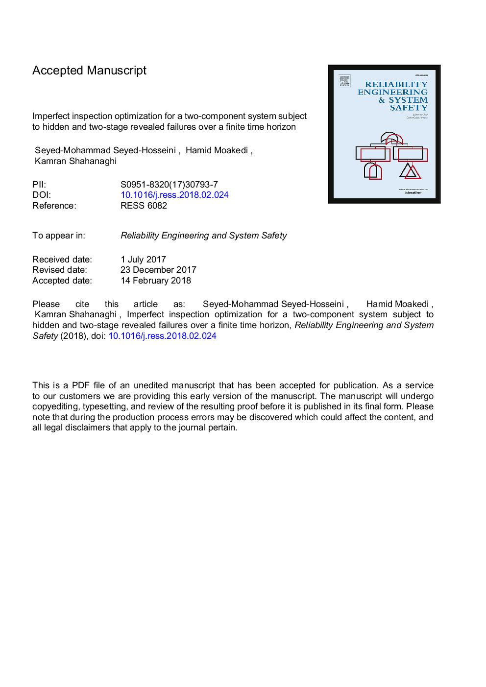 Imperfect inspection optimization for a two-component system subject to hidden and two-stage revealed failures over a finite time horizon