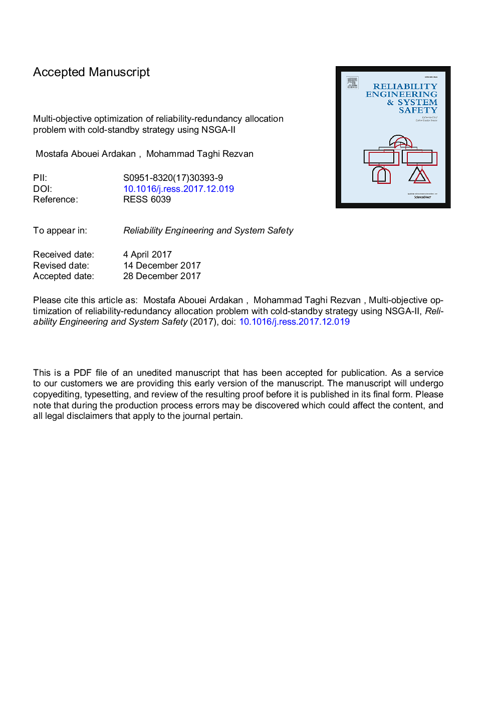 Multi-objective optimization of reliability-redundancy allocation problem with cold-standby strategy using NSGA-II