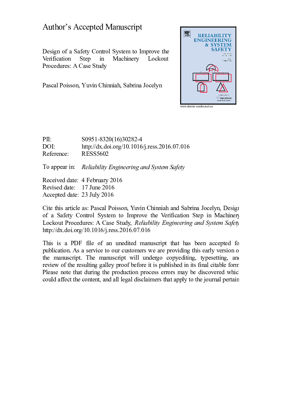 Design of a safety control system to improve the verification step in machinery lockout procedures: A case study