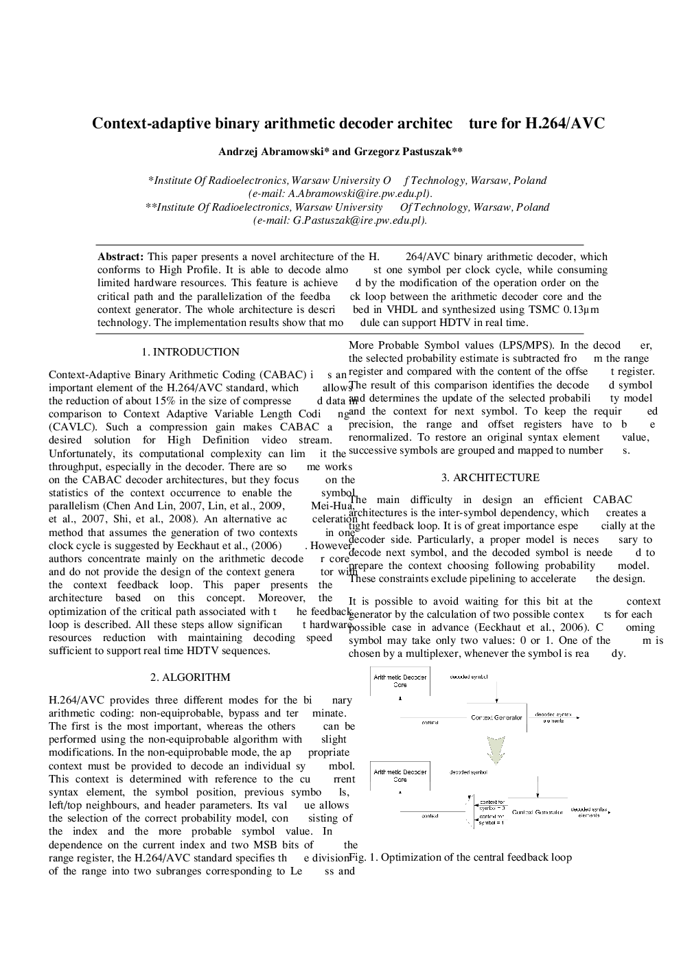 Context-adaptive binary arithmetic decoder architecture for H.264/AVC
