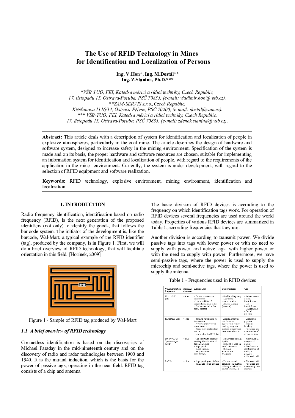 The Use of RFID Technology in Mines for Identification and Localization of Persons