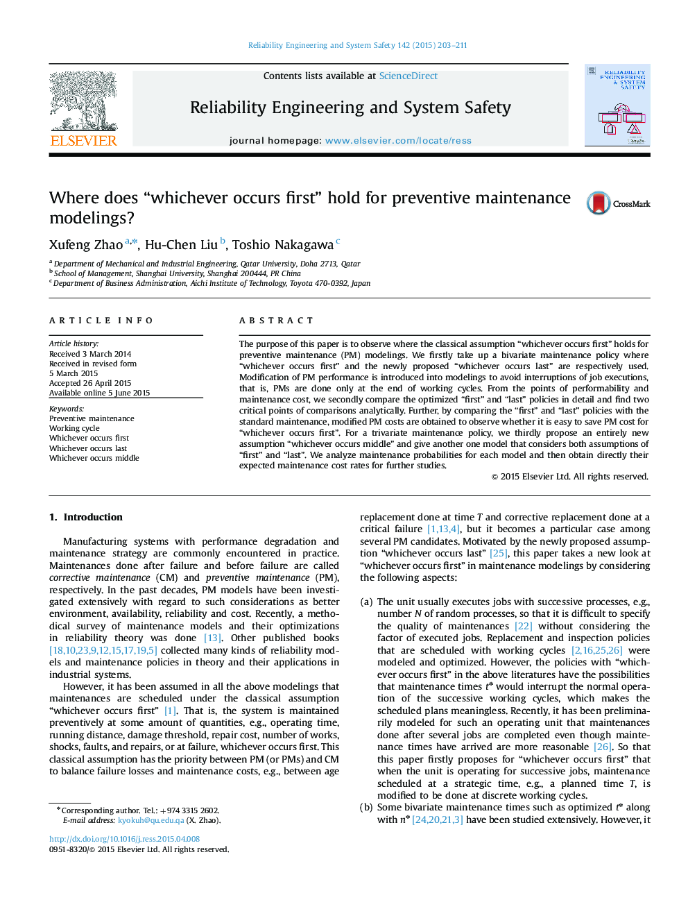 Where does “whichever occurs first” hold for preventive maintenance modelings?