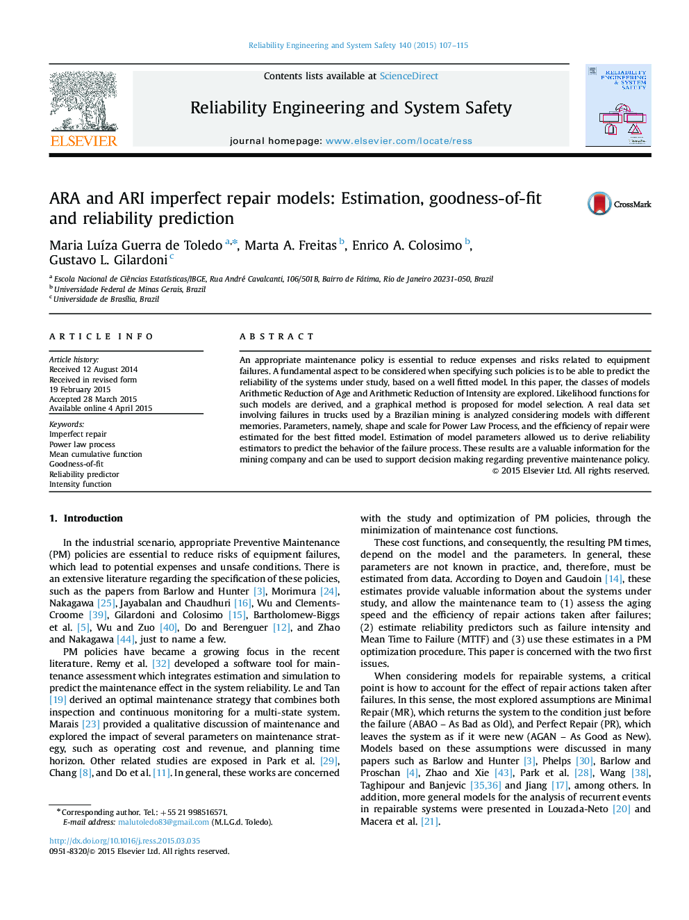 ARA and ARI imperfect repair models: Estimation, goodness-of-fit and reliability prediction