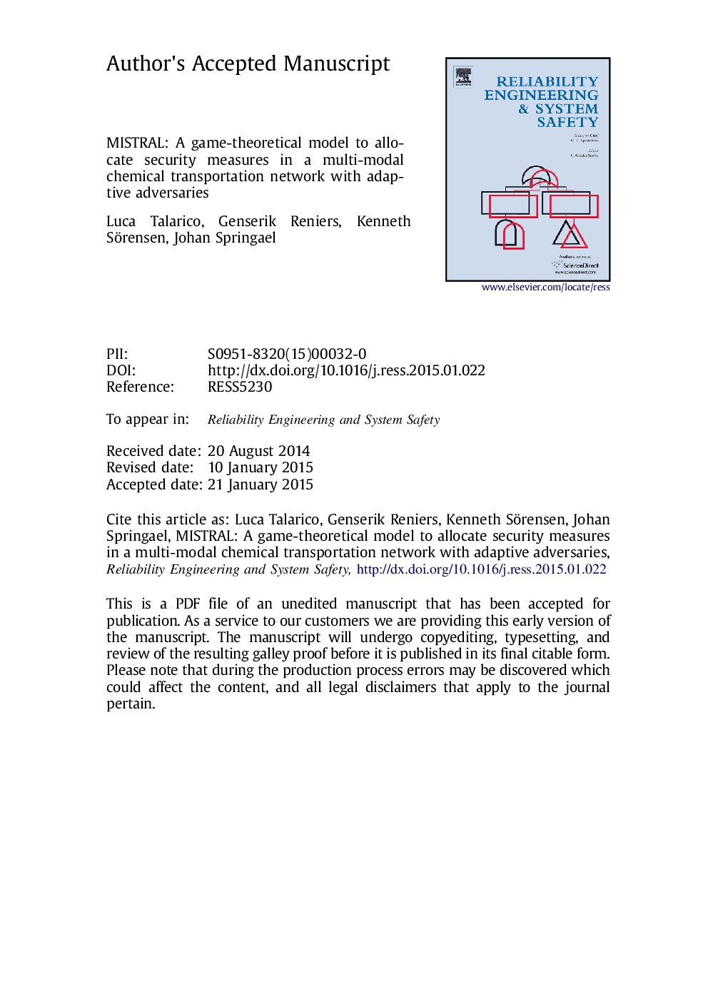 MISTRAL: A game-theoretical model to allocate security measures in a multi-modal chemical transportation network with adaptive adversaries