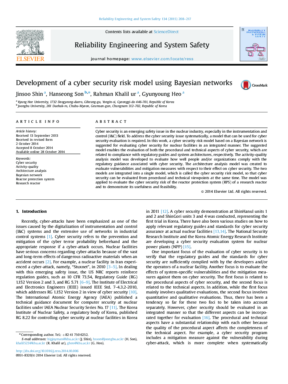 Development of a cyber security risk model using Bayesian networks