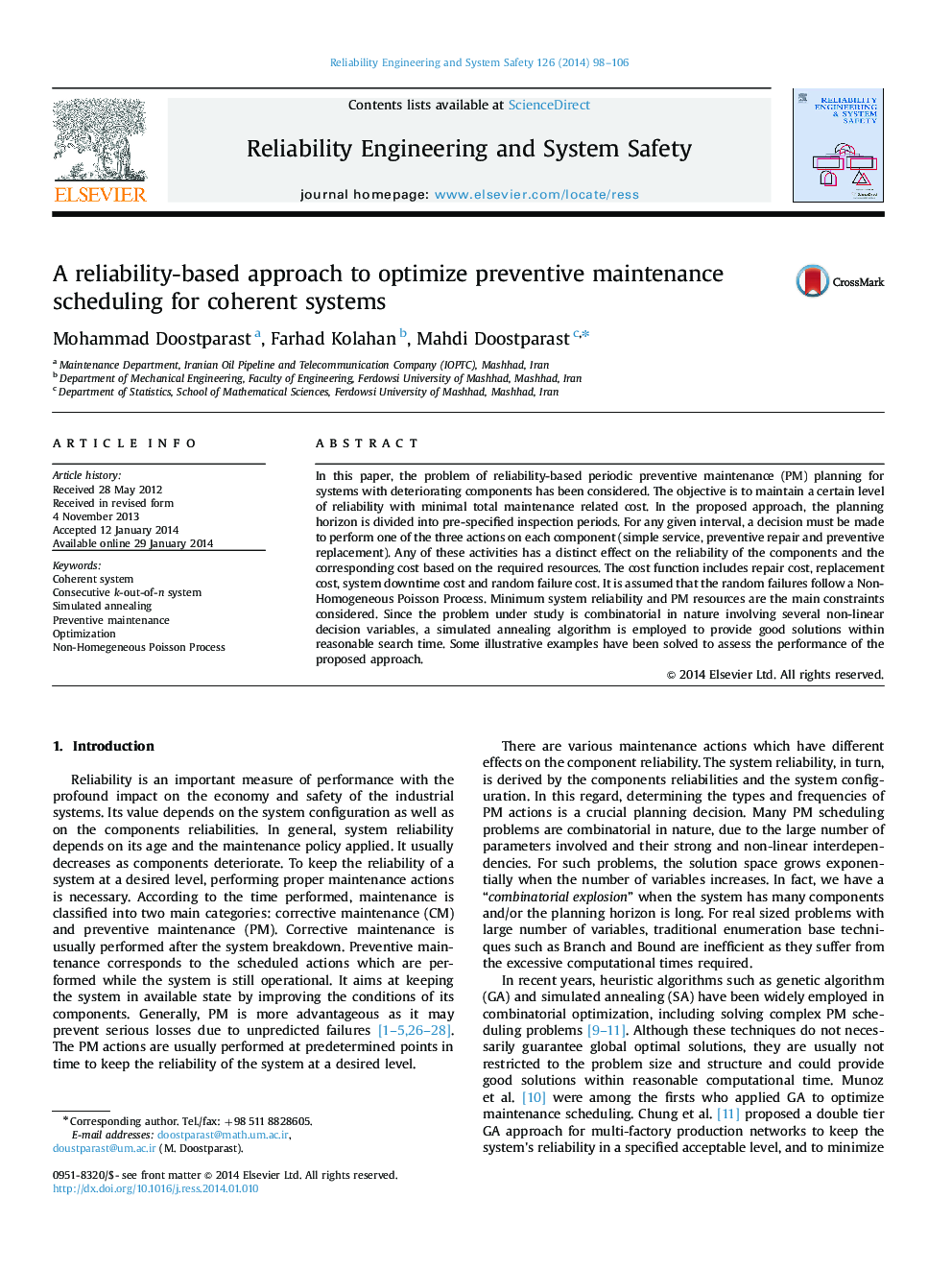 A reliability-based approach to optimize preventive maintenance scheduling for coherent systems