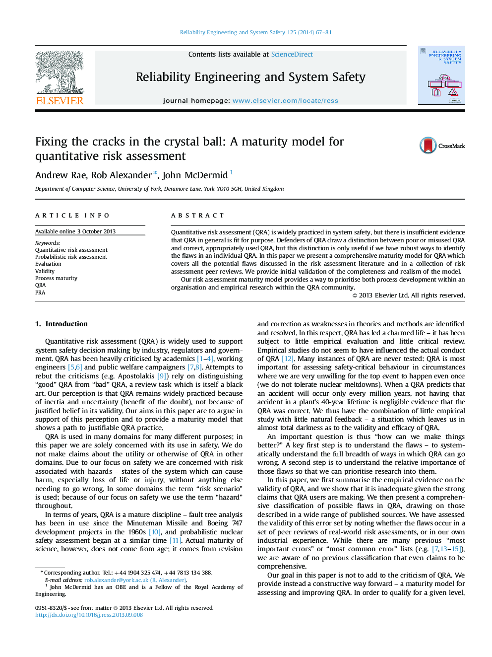 Fixing the cracks in the crystal ball: A maturity model for quantitative risk assessment