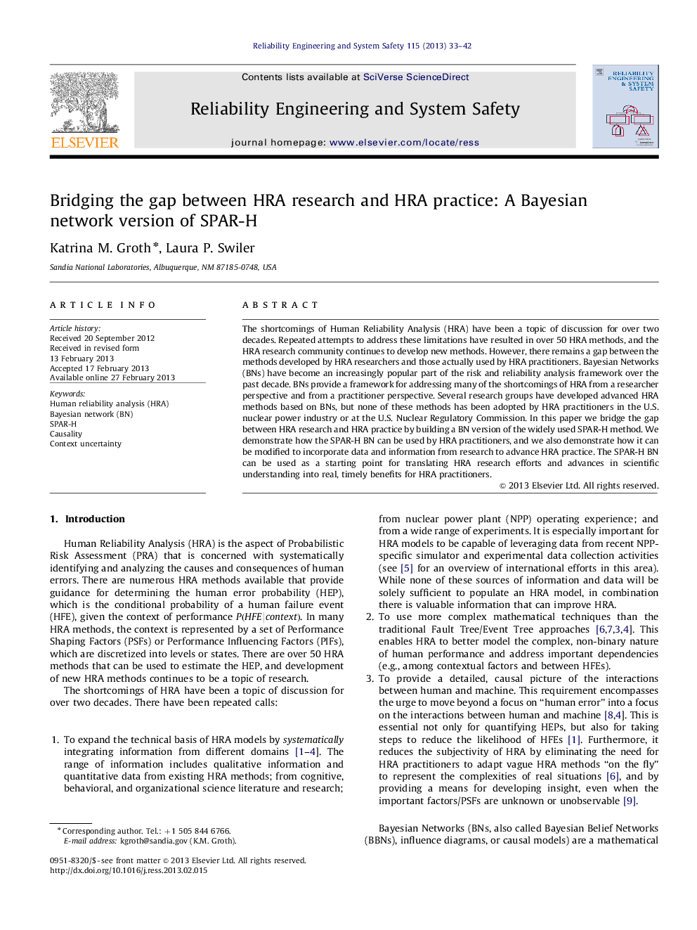 Bridging the gap between HRA research and HRA practice: A Bayesian network version of SPAR-H