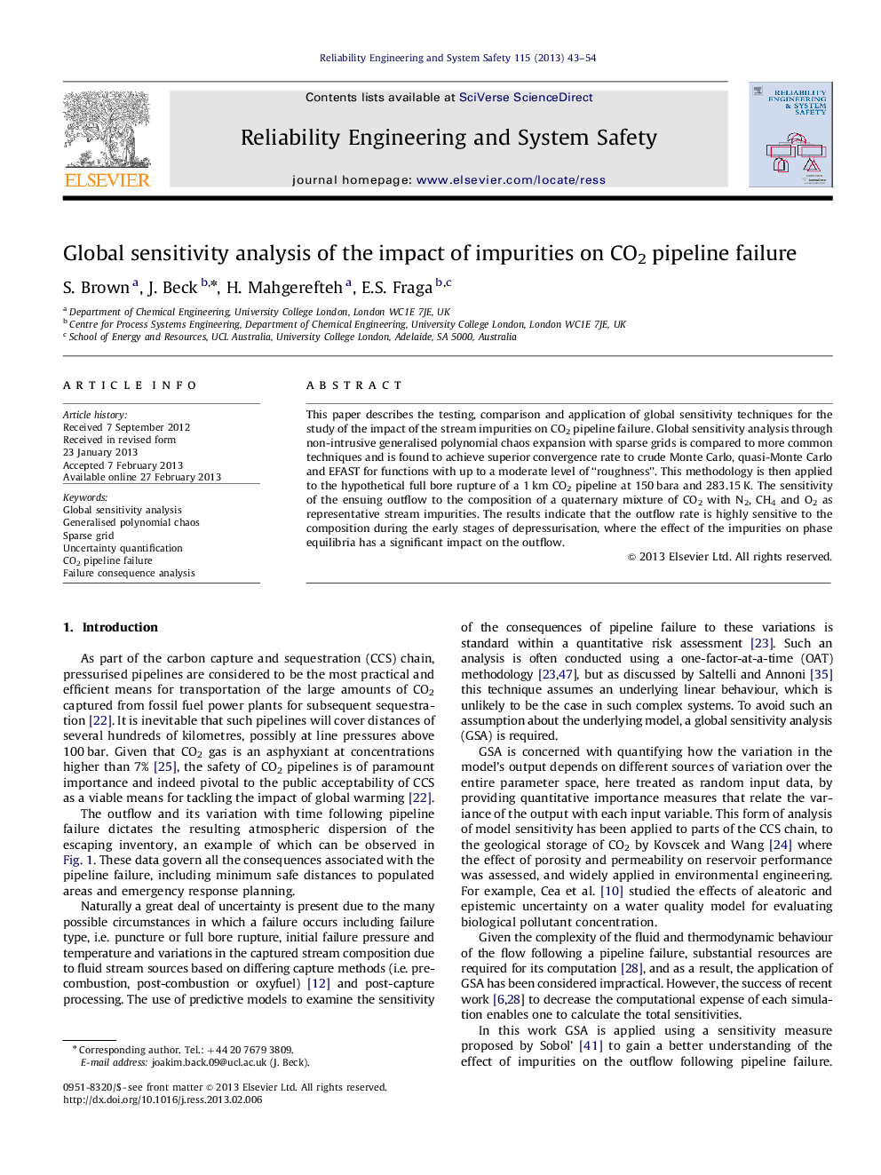 Global sensitivity analysis of the impact of impurities on CO2 pipeline failure