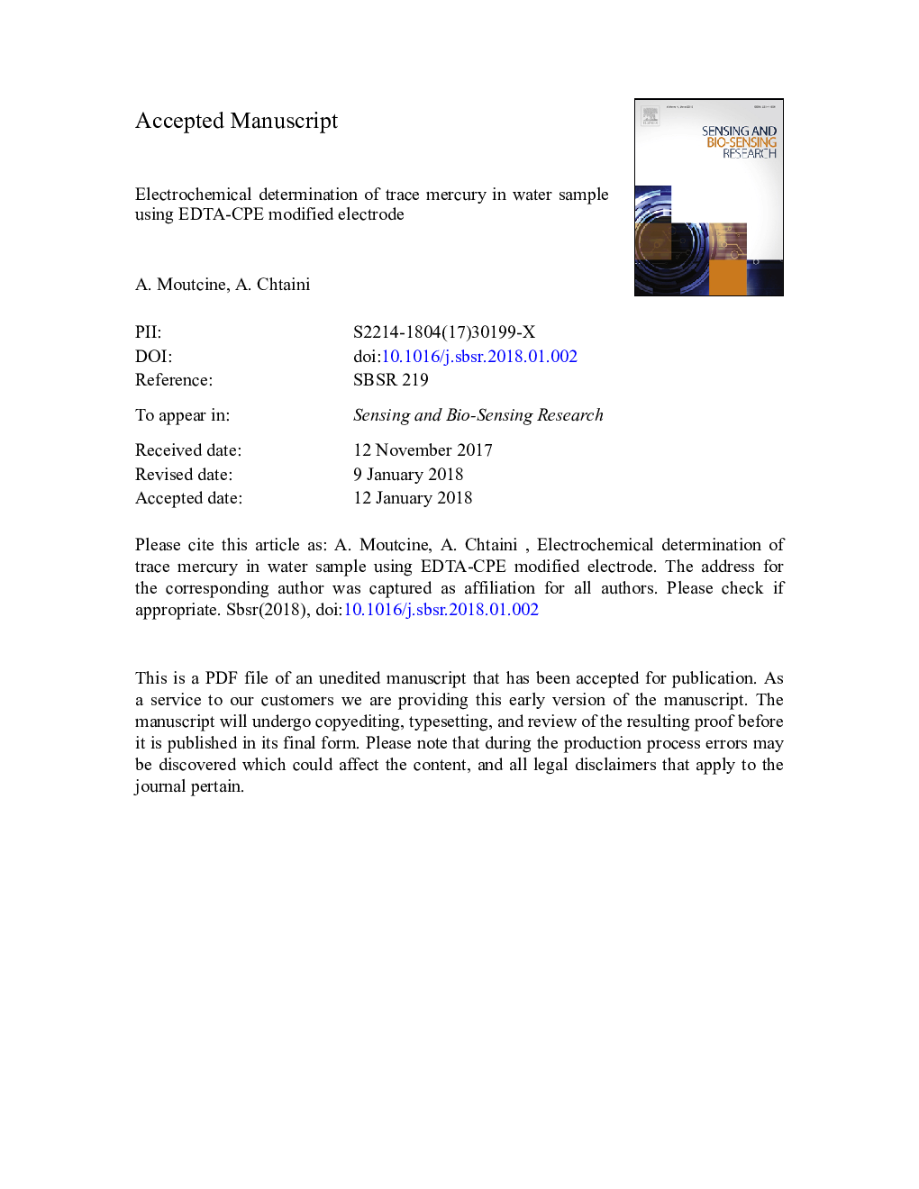 Electrochemical determination of trace mercury in water sample using EDTA-CPE modified electrode