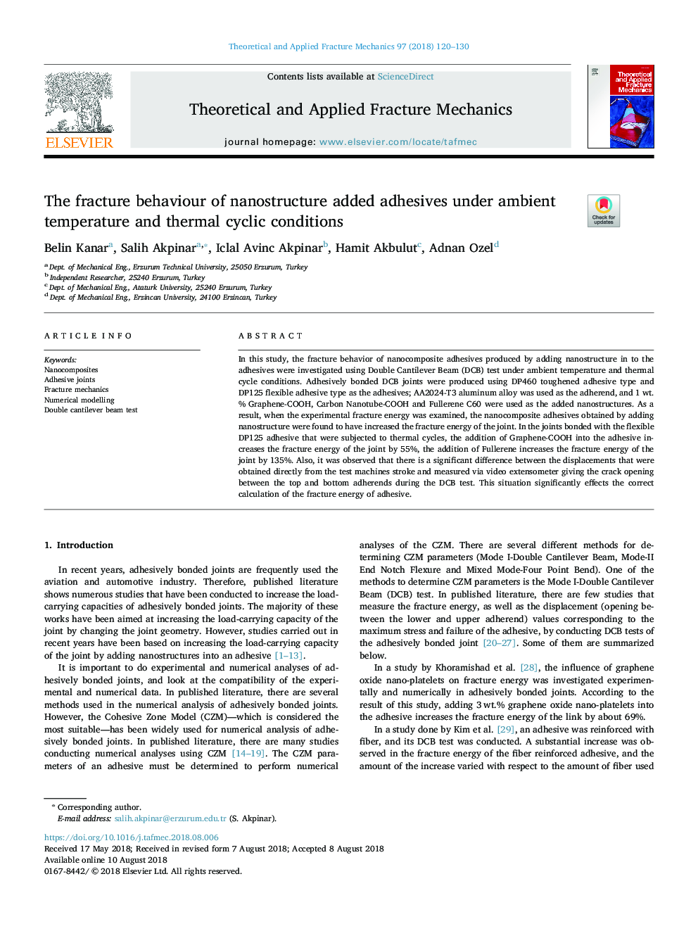 The fracture behaviour of nanostructure added adhesives under ambient temperature and thermal cyclic conditions