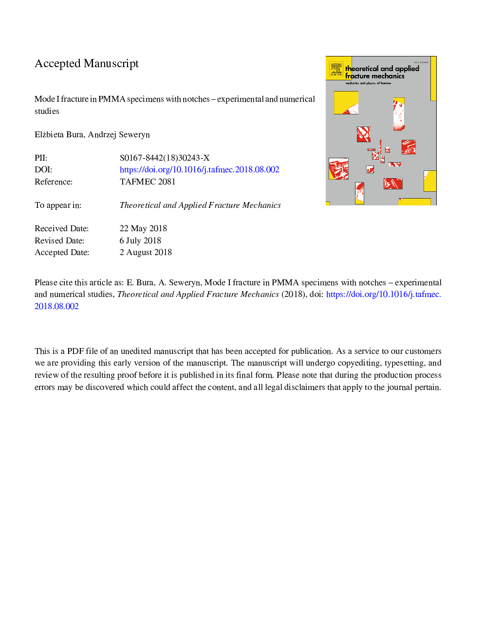 Mode I fracture in PMMA specimens with notches - Experimental and numerical studies