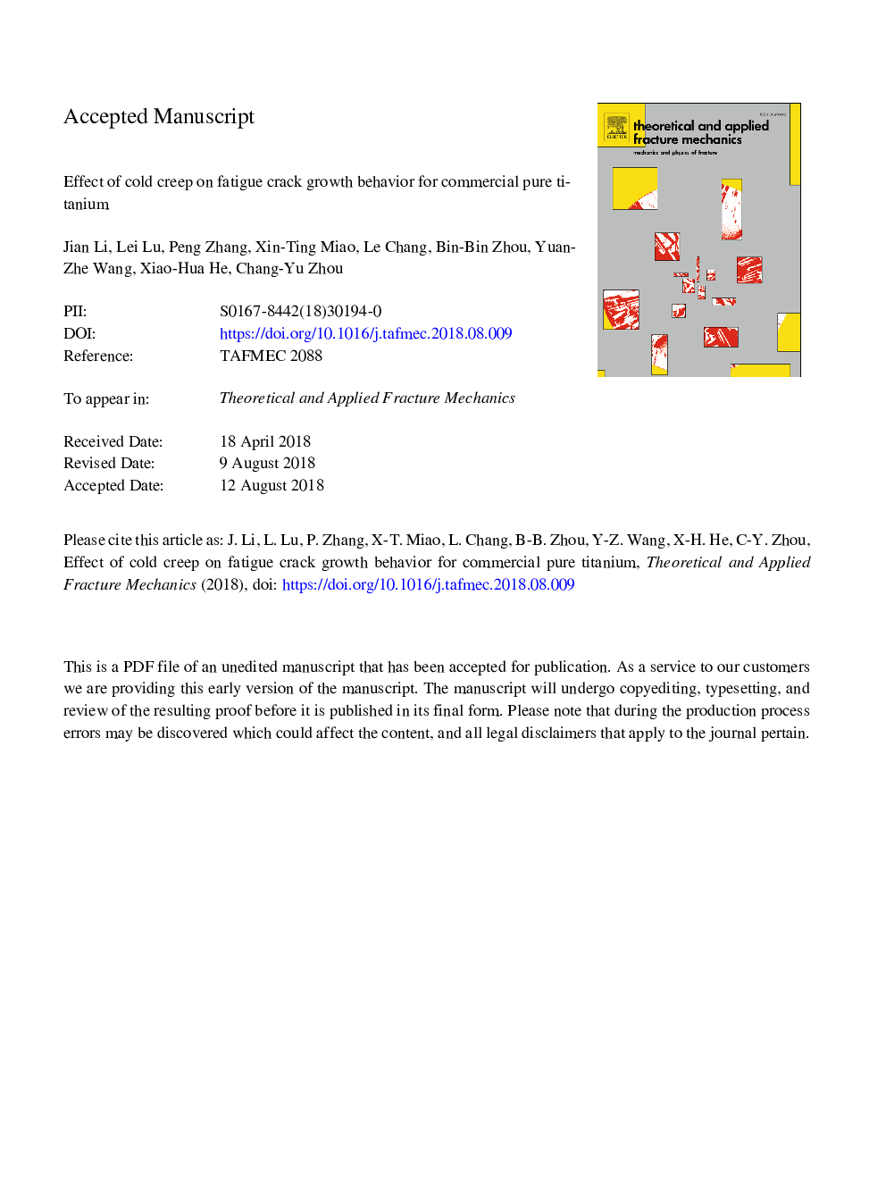 Effect of cold creep on fatigue crack growth behavior for commercial pure titanium