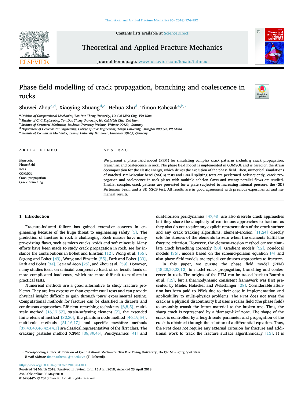 Phase field modelling of crack propagation, branching and coalescence in rocks