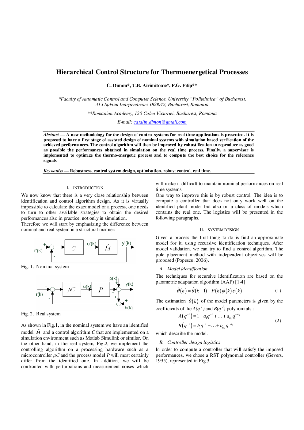 Hierarchical Control Structure for Thermoenergetical Processes