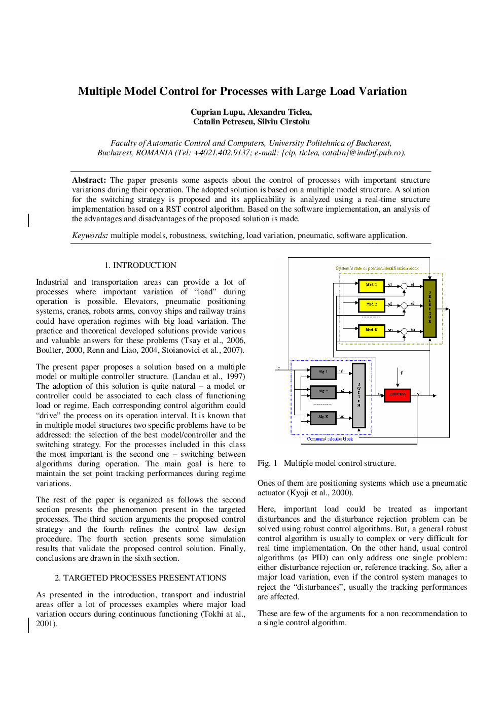 Multiple Model Control for Processes with Large Load Variation
