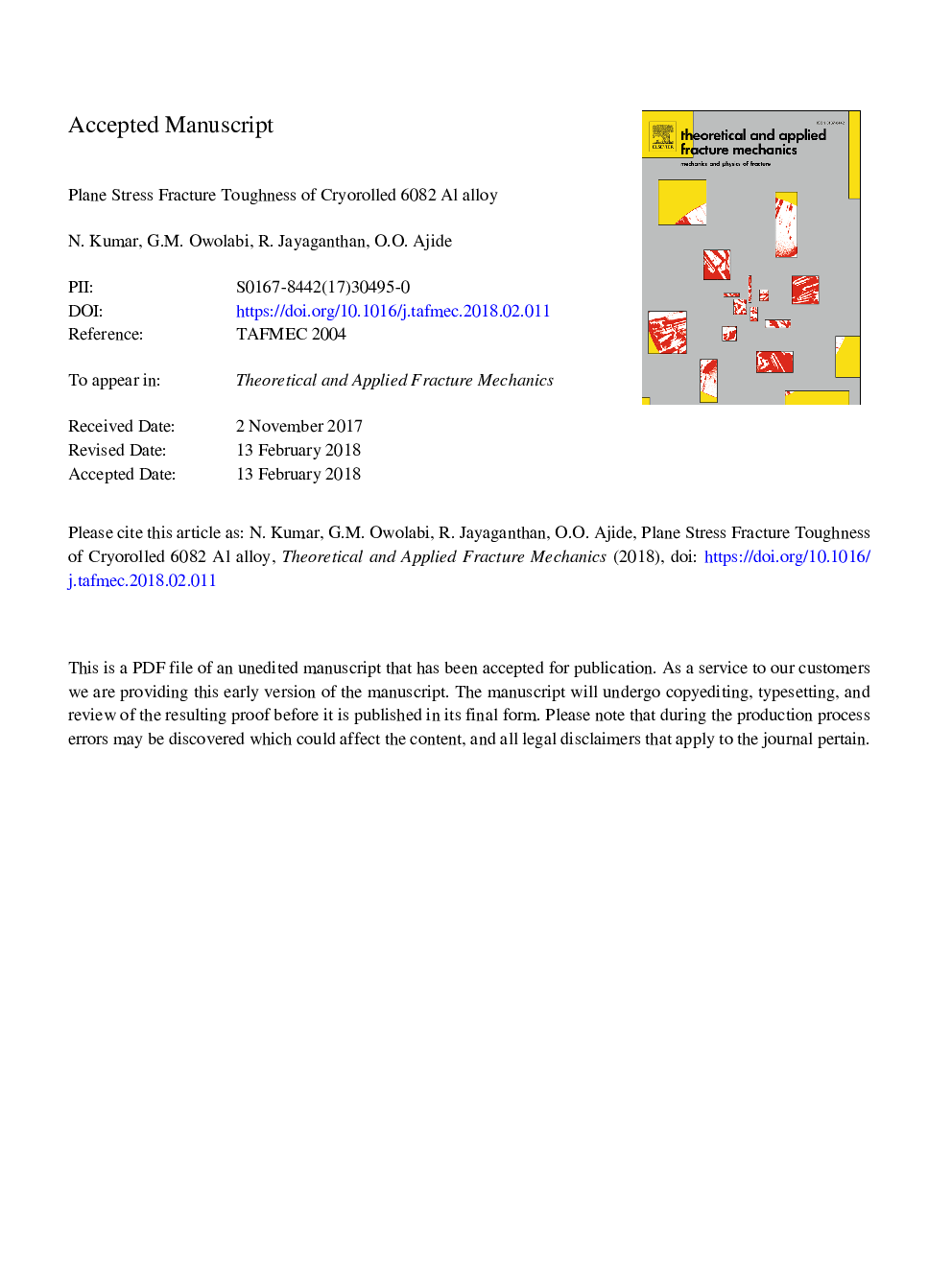 Plane stress fracture toughness of cryorolled 6082 Al alloy