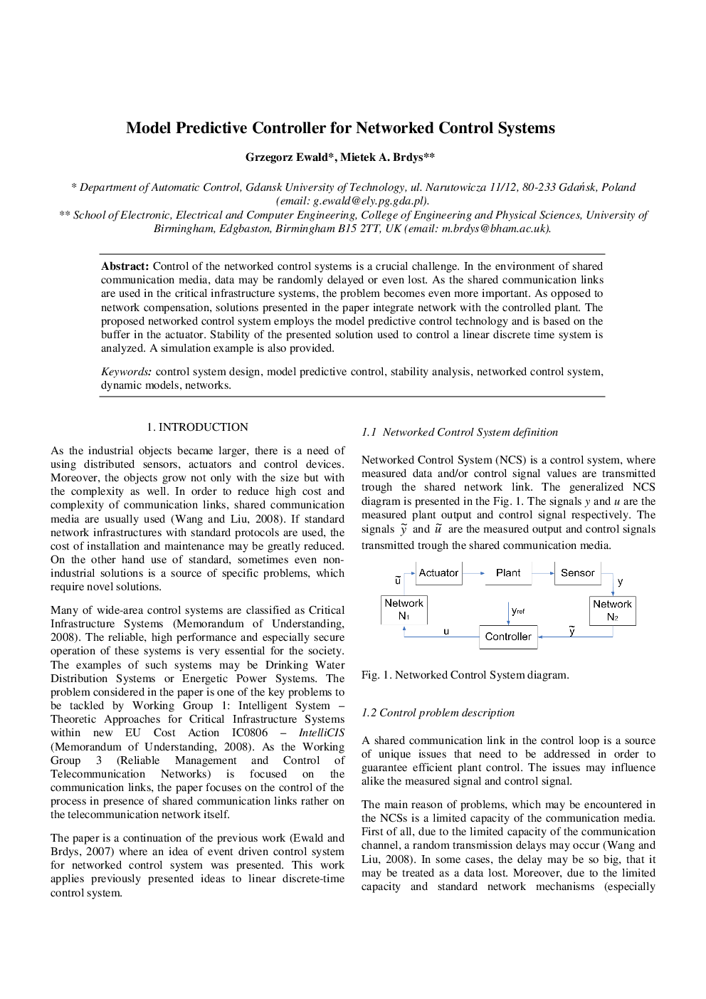 Model Predictive Controller for Networked Control Systems