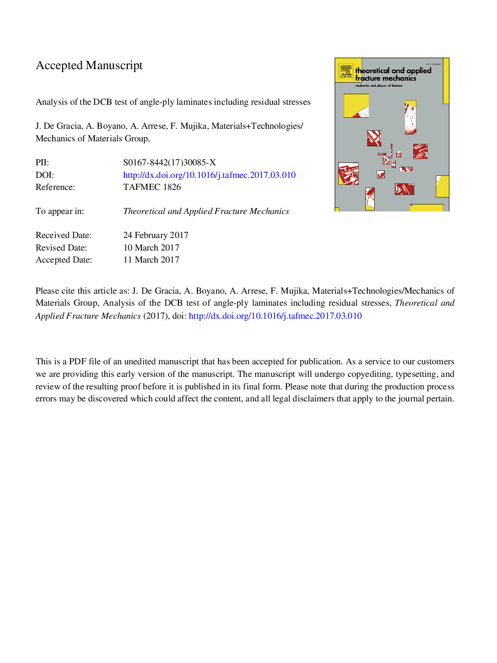 Analysis of the DCB test of angle-ply laminates including residual stresses