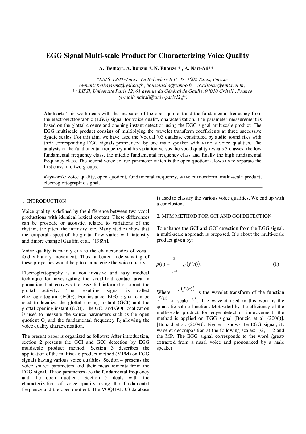 EGG Signal Multi-scale Product for Characterizing Voice Quality