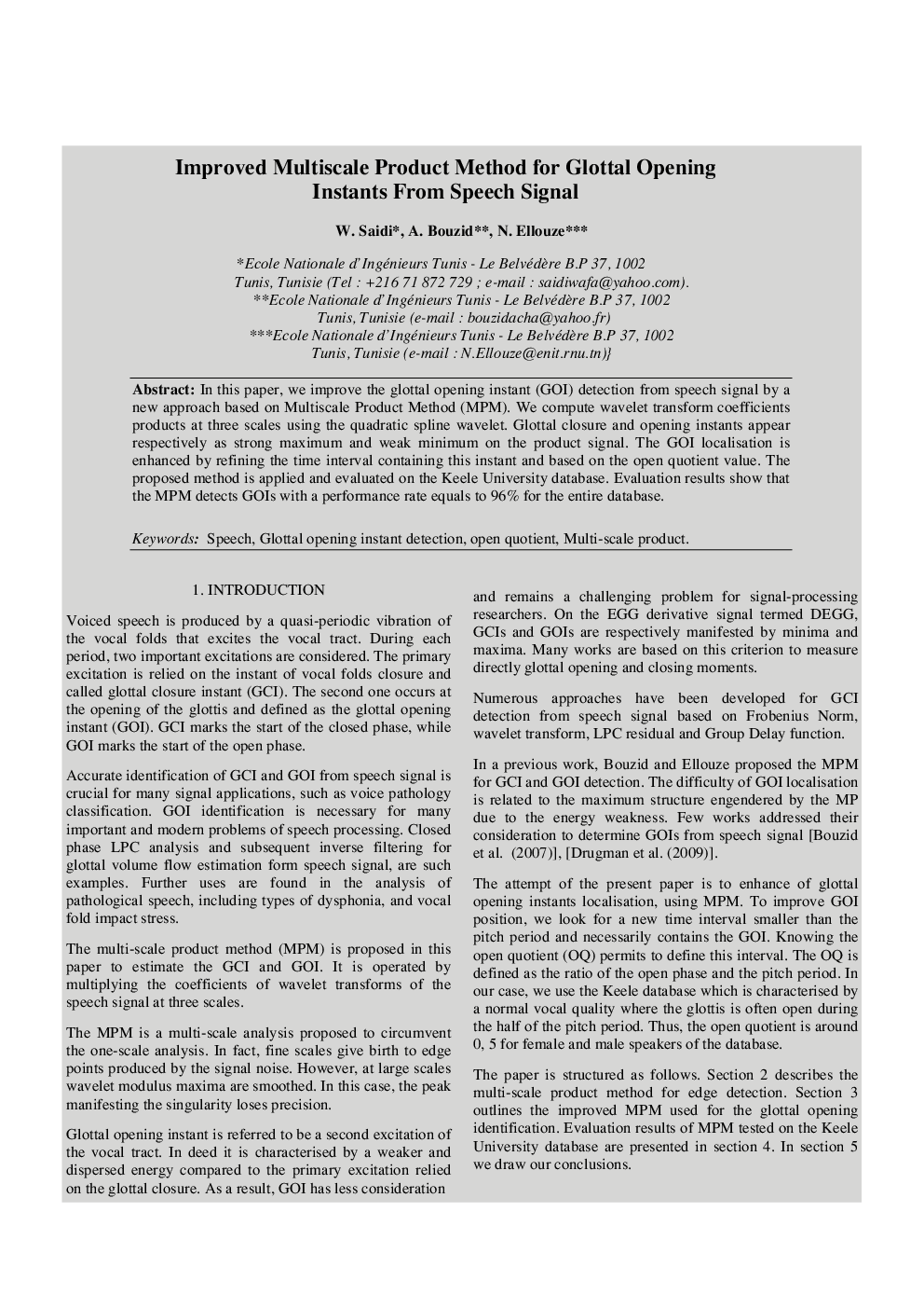 Improved Multi-***scale Product Method for Glottal Opening Instants From Speech Signal