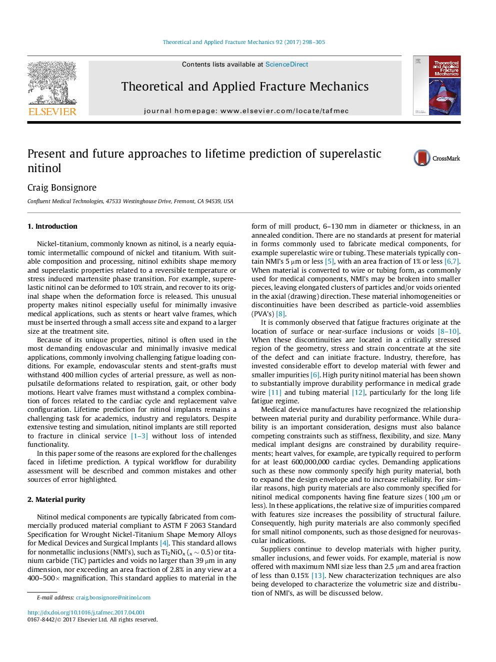 Present and future approaches to lifetime prediction of superelastic nitinol