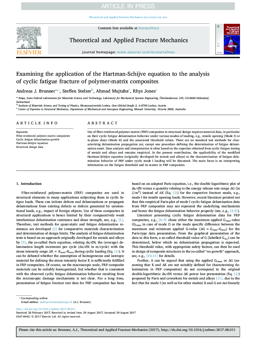 Examining the application of the Hartman-Schijve equation to the analysis of cyclic fatigue fracture of polymer-matrix composites