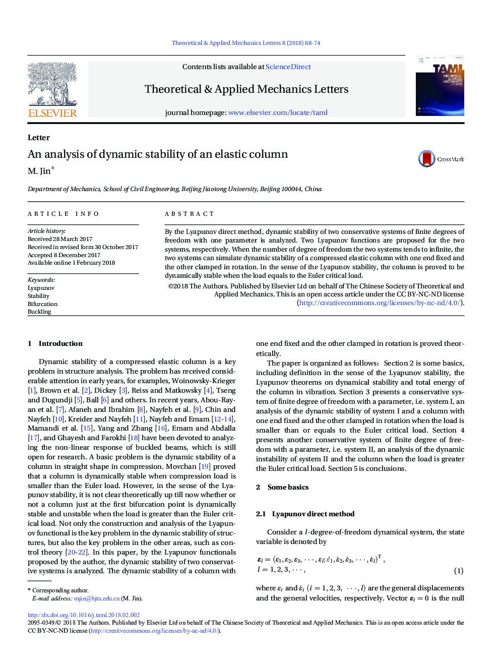 An analysis of dynamic stability of an elastic column