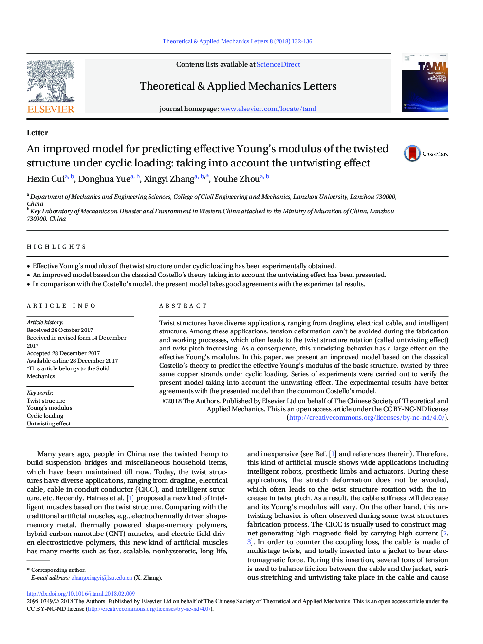 An improved model for predicting effective Young's modulus of the twisted structure under cyclic loading: taking into account the untwisting effect