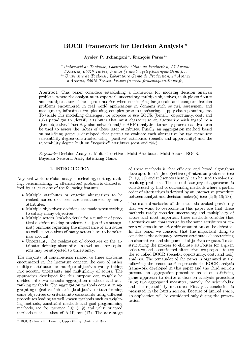 BOCR Framework for Decision Analysis 