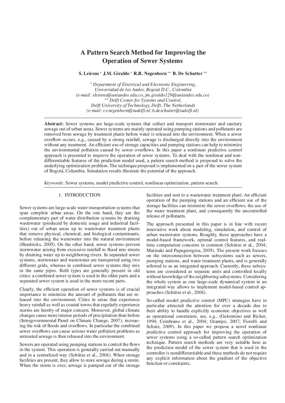 A Pattern Search Method for Improving the Operation of Sewer Systems
