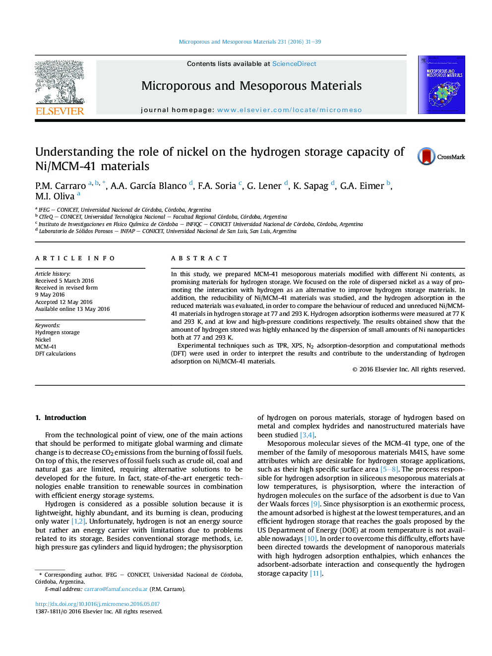 Understanding the role of nickel on the hydrogen storage capacity of Ni/MCM-41 materials