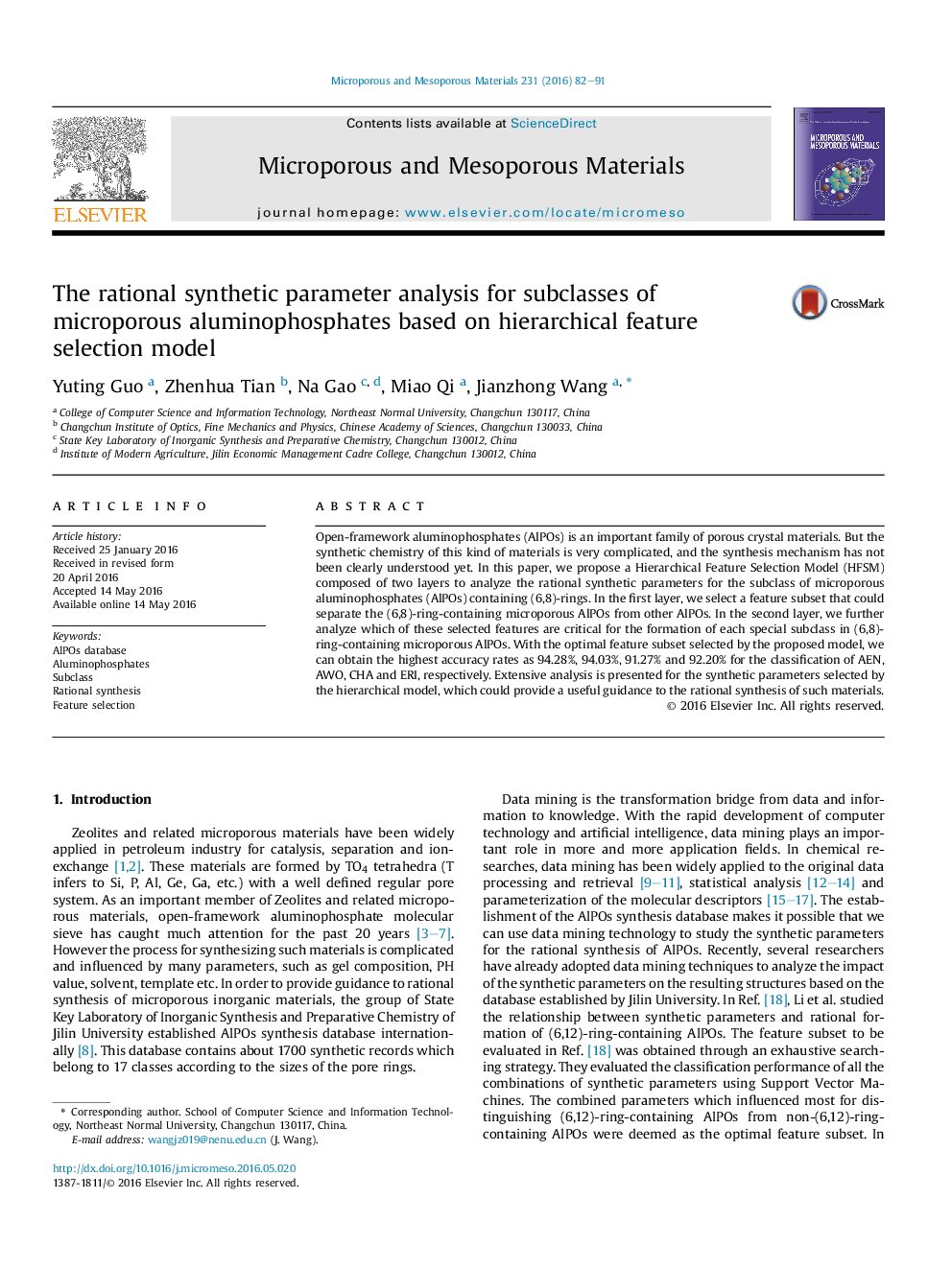 The rational synthetic parameter analysis for subclasses of microporous aluminophosphates based on hierarchical feature selection model