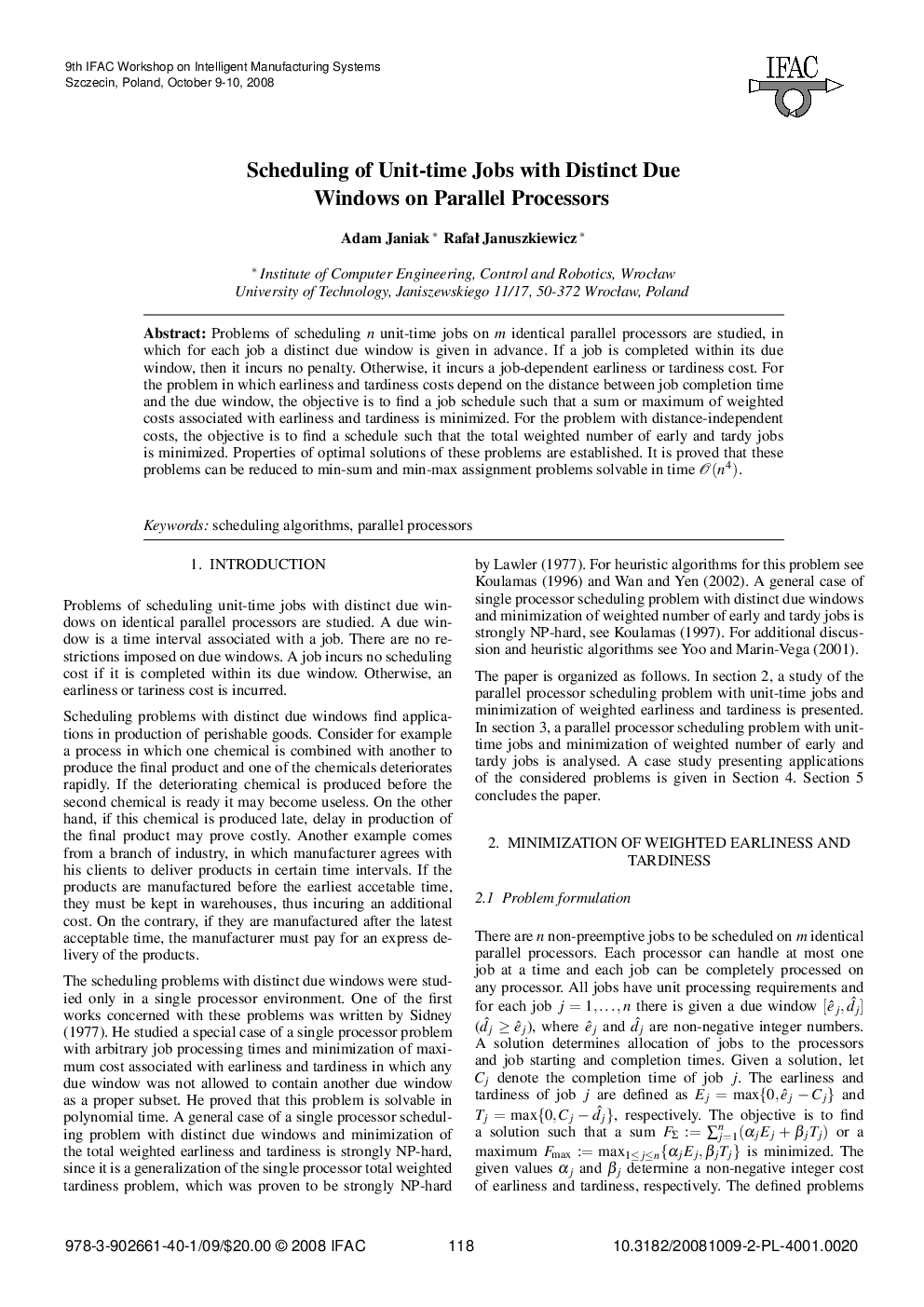 Scheduling of Unit-time Jobs with Distinct Due Windows on Parallel Processors